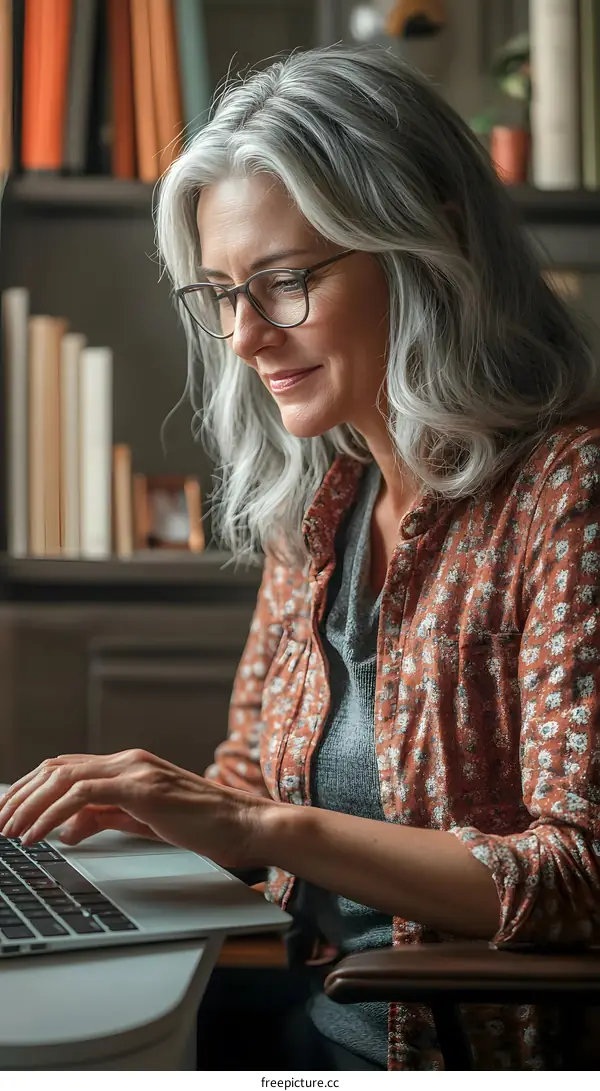 Woman Working on Laptop in Home Office