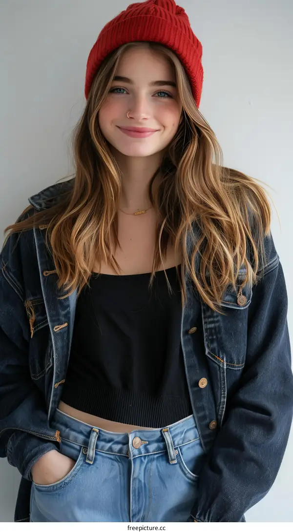 A Young Woman Wearing a Red Beanie