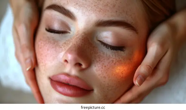 Close up of a young caucasian woman getting a facial massage