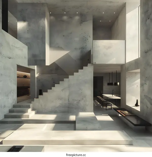 Modern Minimalist Concrete House Interior Design With Stairs