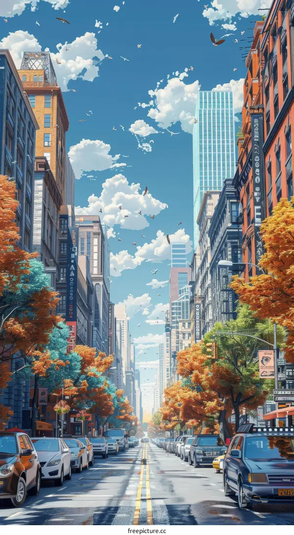 Autumn City Street Illustration