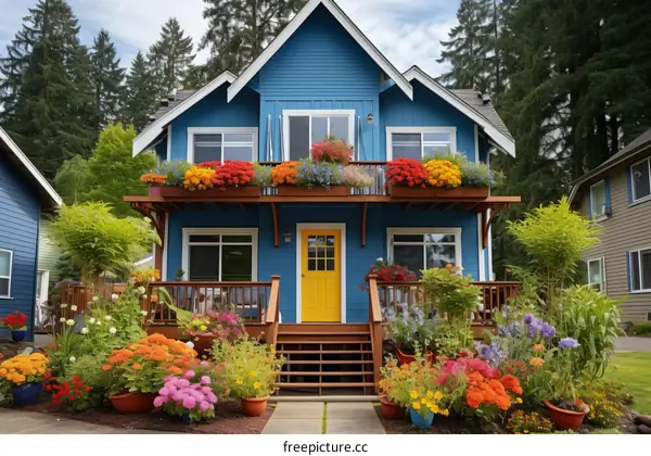 A Tiny House Adorned with Colorful Flowers in a Quaint Garden
