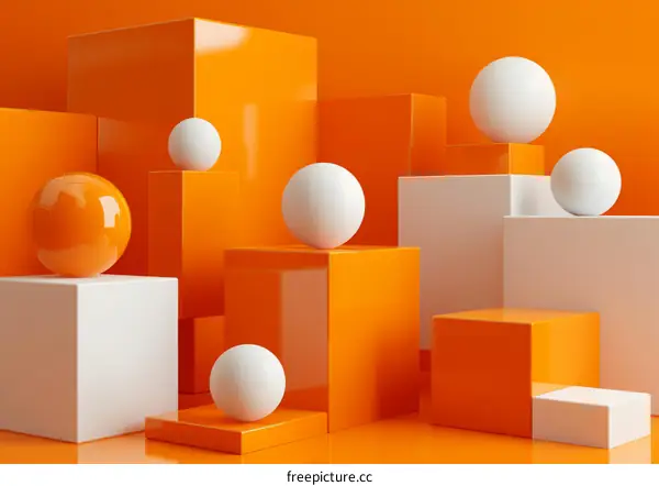 Abstract Orange Geometric Shapes on a Pedestal