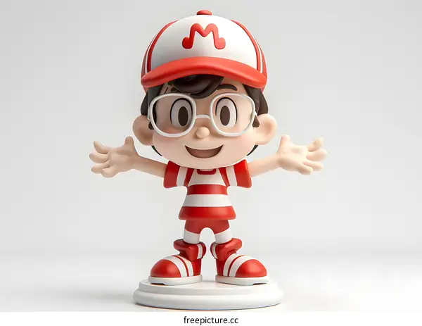 A 3D rendering of a boy wearing a red and white striped shirt and a red hat.