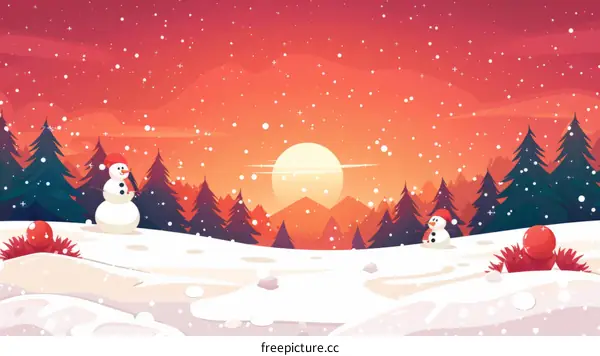 Snowy Christmas Landscape with Two Snowmen