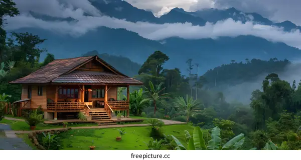 Nature landscape with a house in the mountains