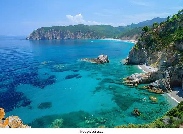 Rocky beach with crystal clear blue water
