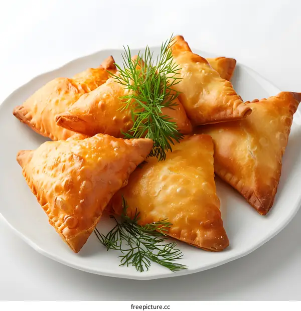 Crispy Fried Samosas on a White Plate