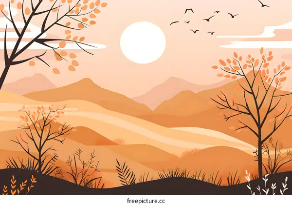 Autumn Landscape With Mountains And Trees