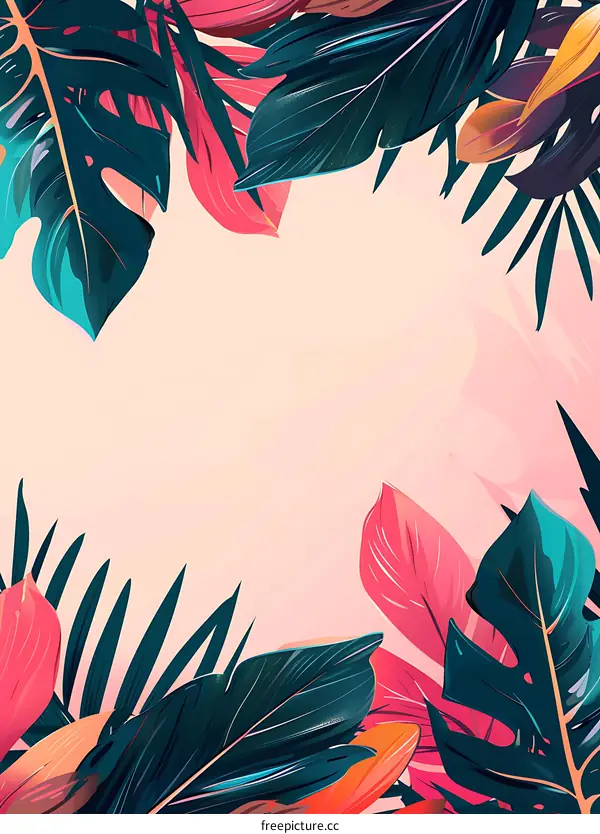 Tropical Leaves Frame Pink Background Illustration