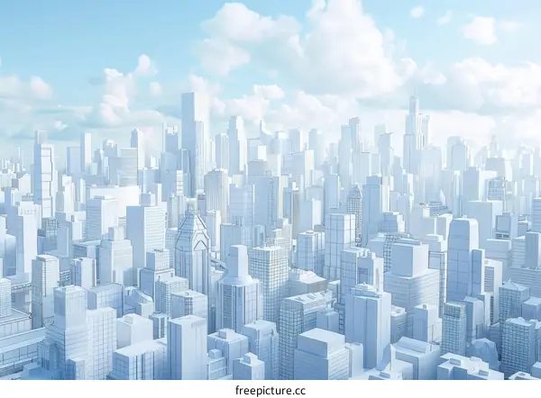 Modern metropolis with tall skyscrapers and clear blue sky