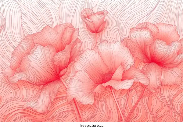 Pink flowers drawn with lines