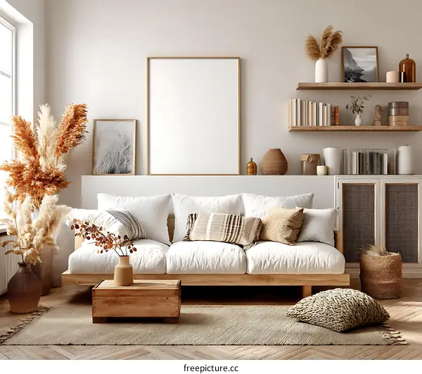 Bohemian Living Room Interior Design Mockup