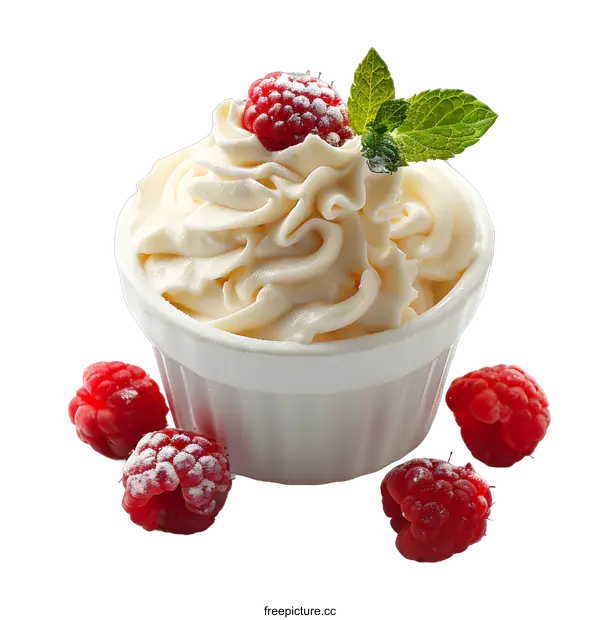 [Transparent Background PNG]White Cream Dessert with Raspberries