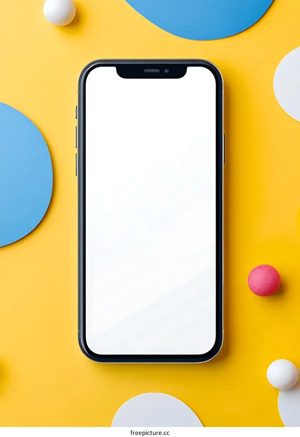 White Screen Smartphone Mockup on Yellow Background