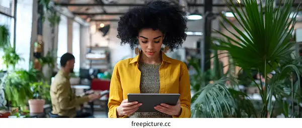 African American Woman Using Tablet In Office