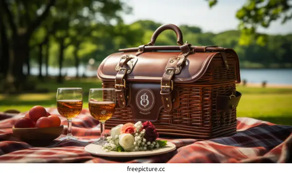 Luxury Picnic Basket with Wine and Roses for a Romantic Getaway