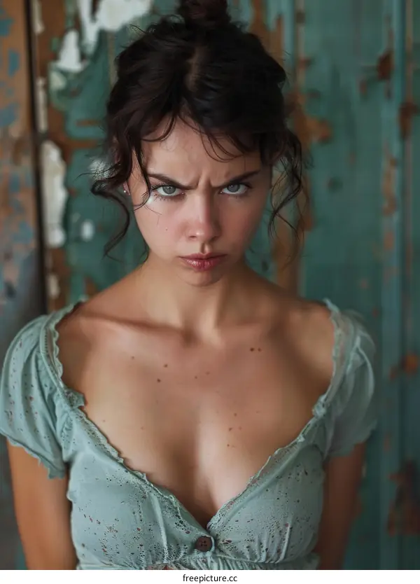 Closeup Portrait of a Caucasian Woman with an Intense Expression