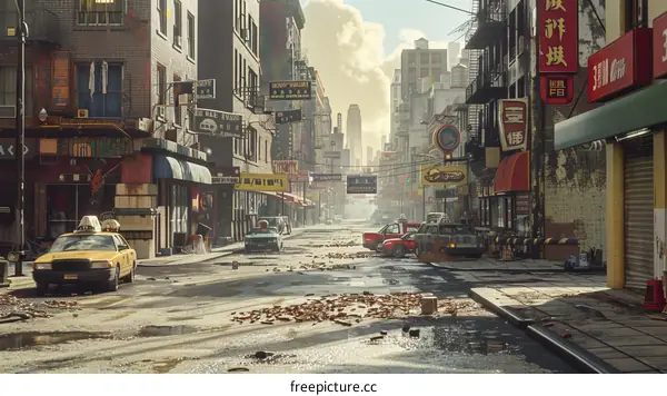 Post-Apocalyptic Street Scene in a Damaged City