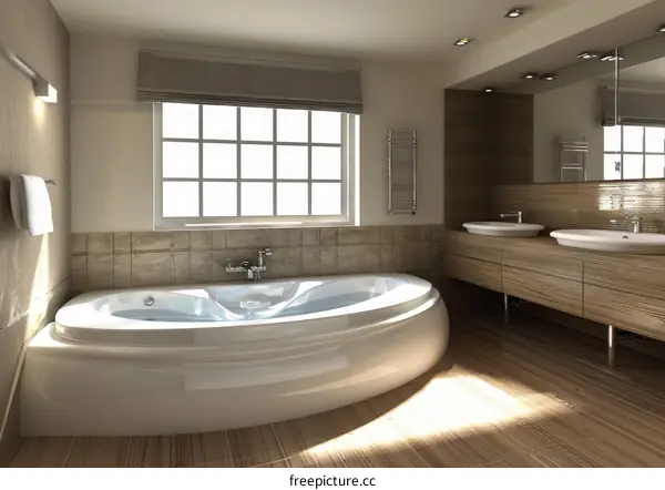 Modern Bathroom with White Bathtub