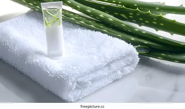 Aloe Vera Gel And Towel On Marble