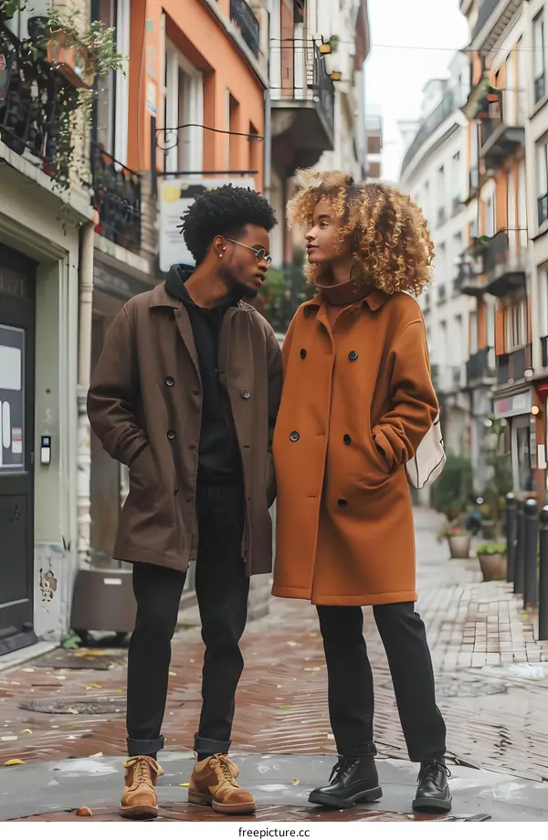 Couple Walking Together in a European City