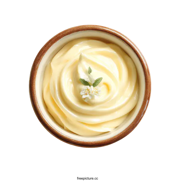 [Transparent Background PNG]Creamy Dip in a Small Bowl with Flowers