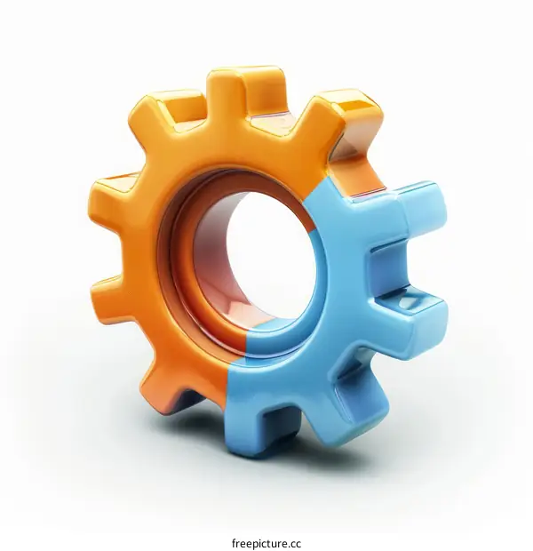 Blue and orange gear icon isolated on white background. 3D rendering.