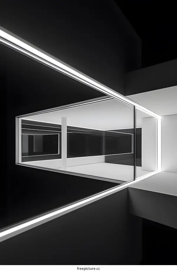 Modern Interior Design With White LED Strip Lights And Black Walls