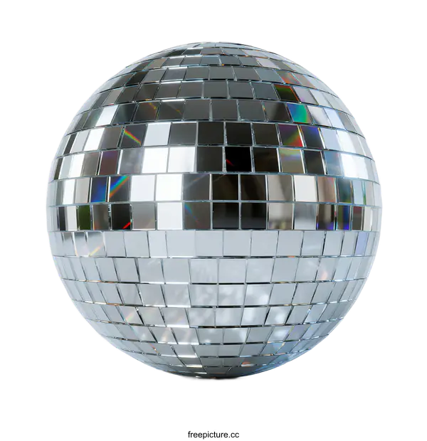 [Transparent Background PNG]Shiny disco ball with mirrored tiles reflecting colorful lights