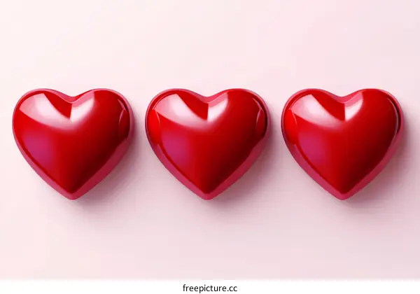 Three Red Hearts on a Pastel Background