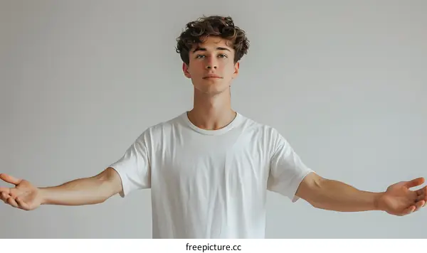 Young man with arms outstretched