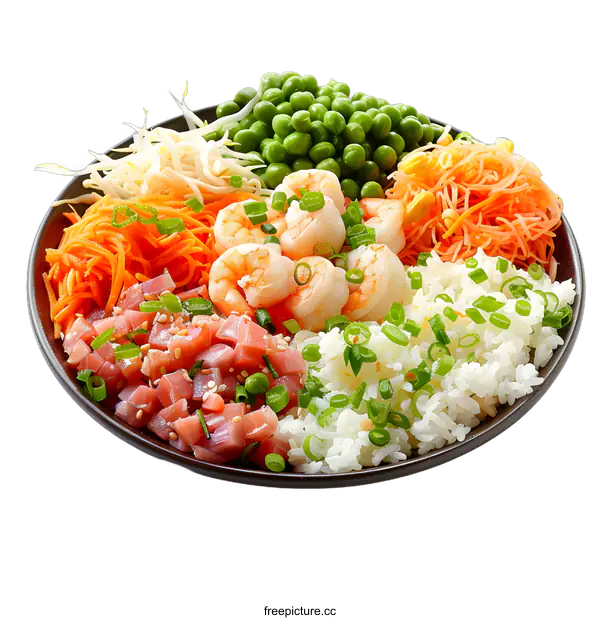 [Transparent Background PNG]Delicious Poke Bowl with Salmon Rice and Vegetables