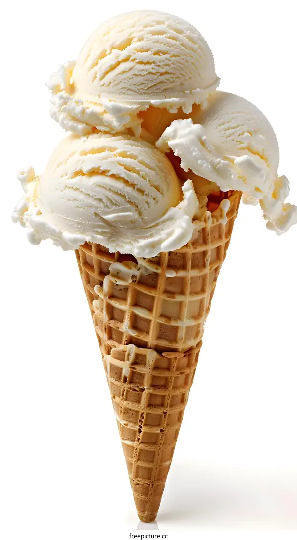 Vanilla Ice Cream Scoops in a Waffle Cone