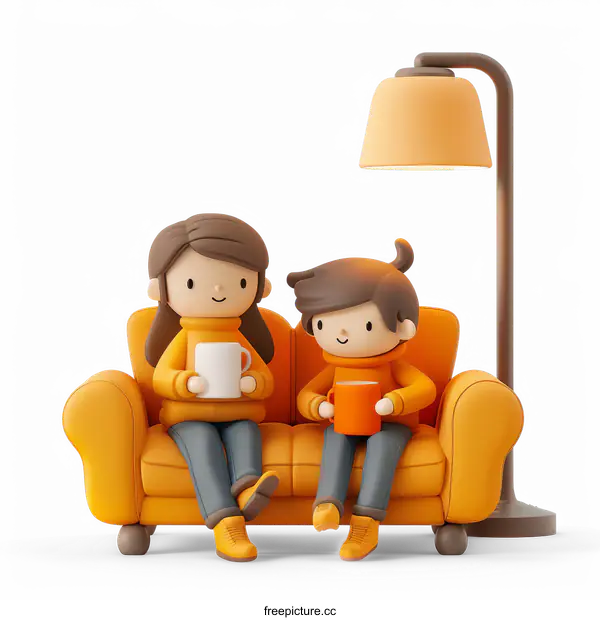 Two Friends Enjoying Coffee on a Cozy Sofa