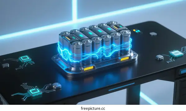 High-Tech Battery Pack with Flowing Energy and Circuit Patterns