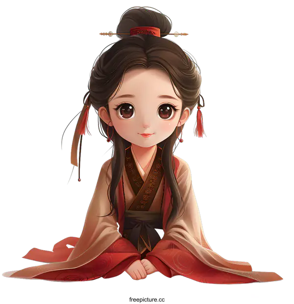 [Transparent Background PNG]Cute Anime Girl in Traditional Dress