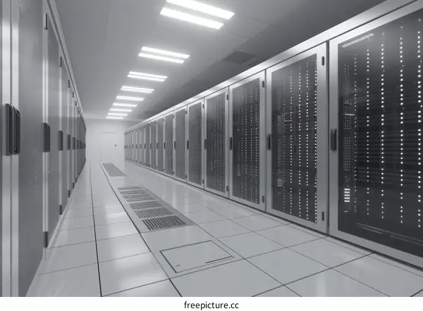 Server room with rows of server racks