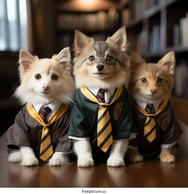 Three Dogs in Hogwarts Robes