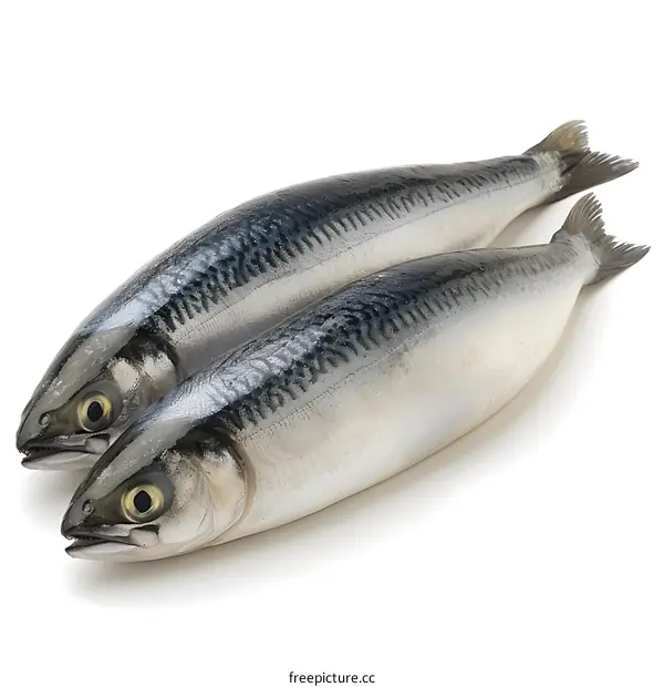 Two Whole Mackerel on White Background
