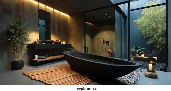 Modern Minimalist Bathroom with Interior Garden
