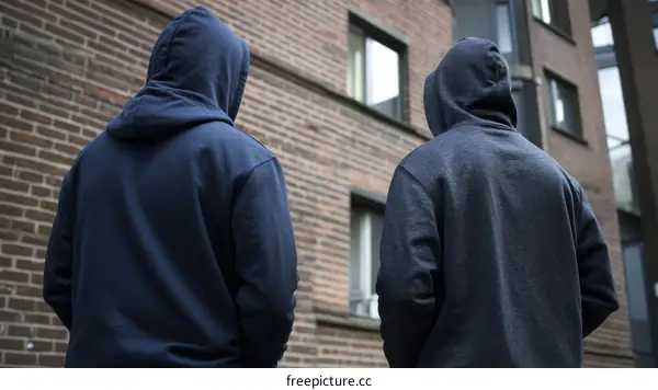 Two Young People in Hoodies Outdoors