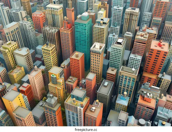 Aerial View of a Vibrant City with Skyscrapers
