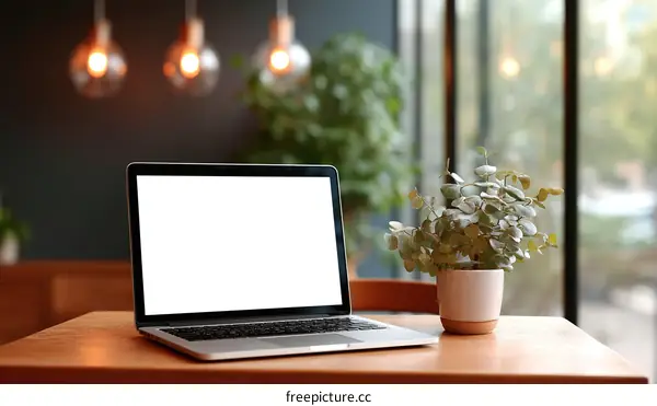 Modern Laptop Workspace with Greenery