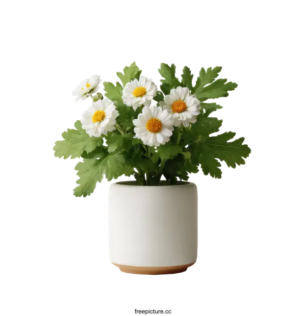[Transparent Background PNG]White Daisies in a Modern Ceramic Pot