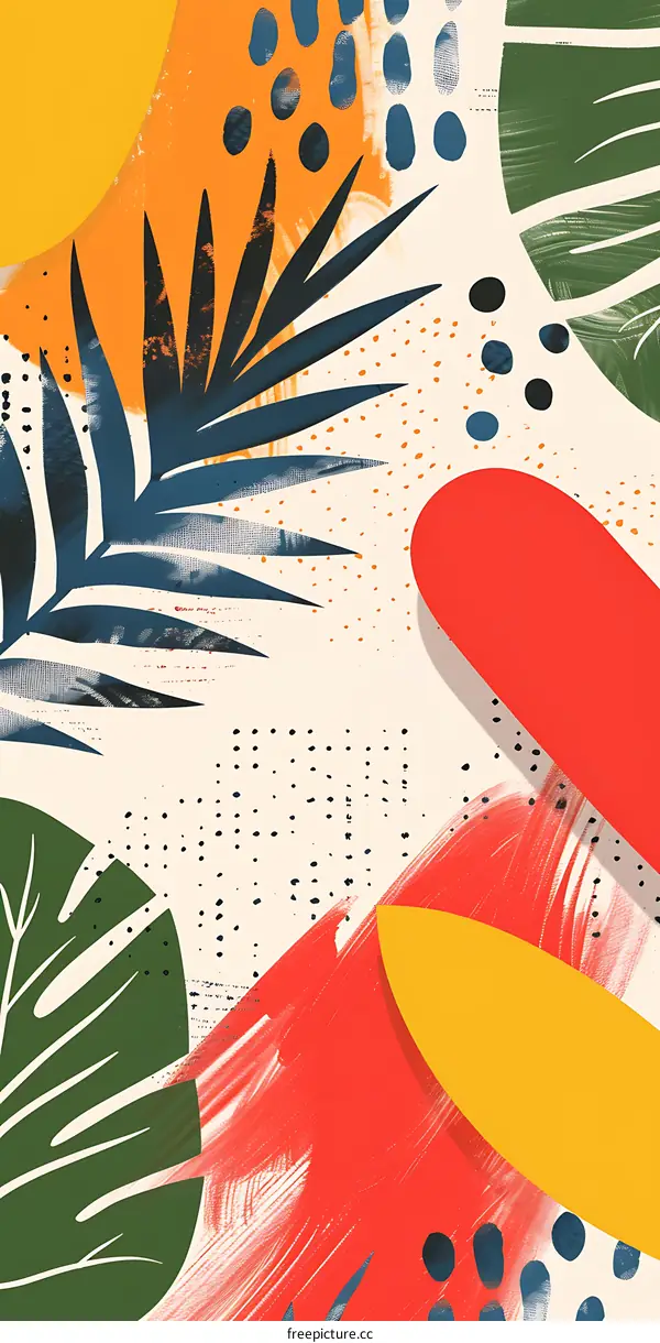 Abstract Tropical Illustration With Colorful Shapes and Plants