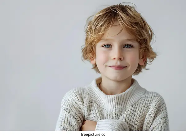 Portrait of a Young Boy with Blonde Hair Smiling