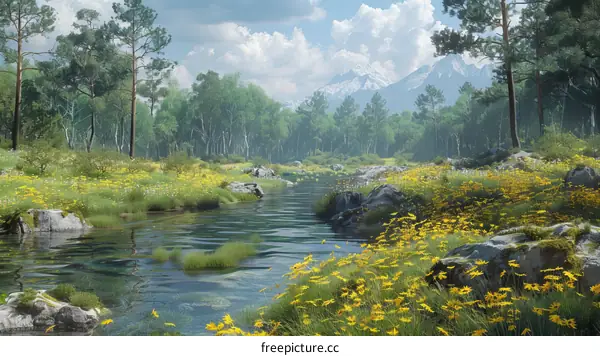 Serene River Winding Through a Lush Green Valley