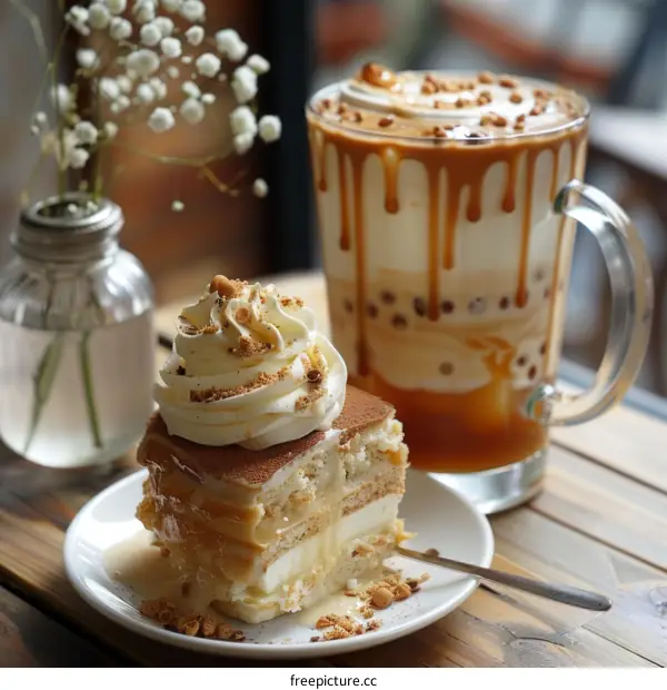 Iced coffee and cake