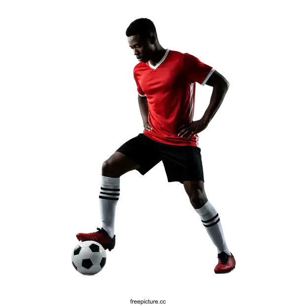 [Transparent Background PNG]Male soccer player in red jersey dribbling a ball